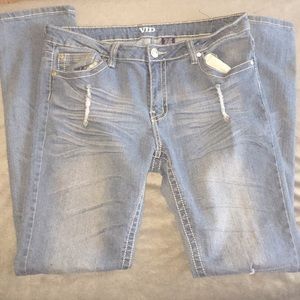 VIP Distressed Blue Jeans W/ Flapped Back Pockets
